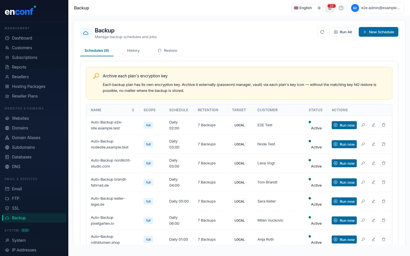 enconf — Backup
