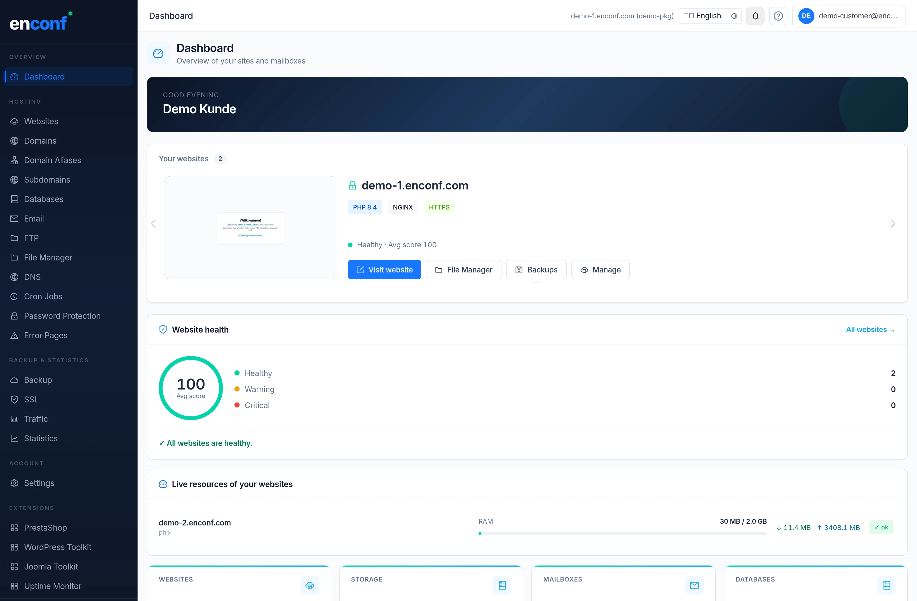 enconf — Customer Dashboard