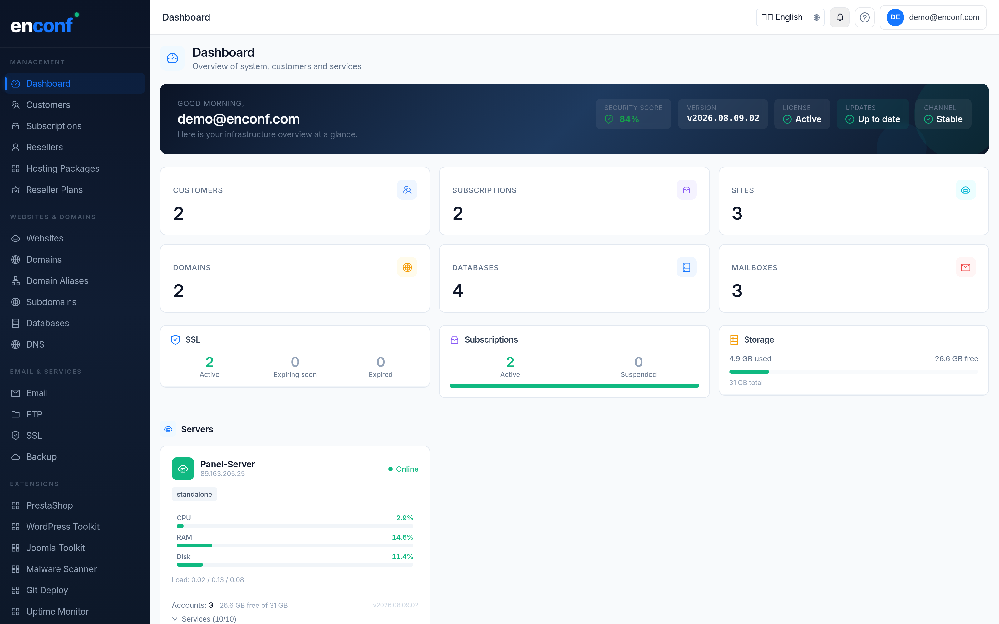 enconf — Webhosting-Management, vereinfacht. | Plesk & cPanel Alternative