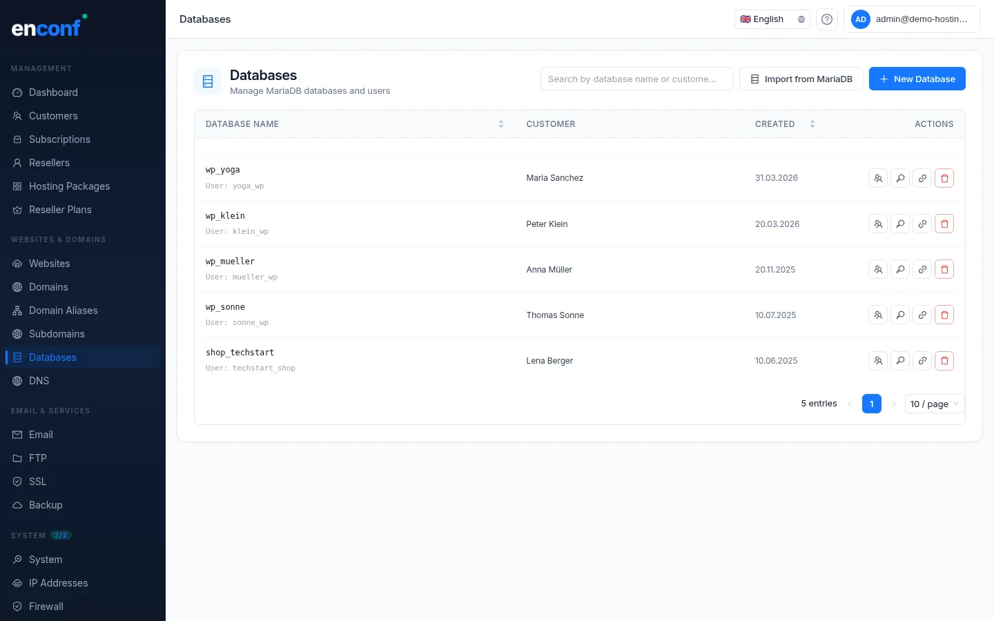 enconf — Databases