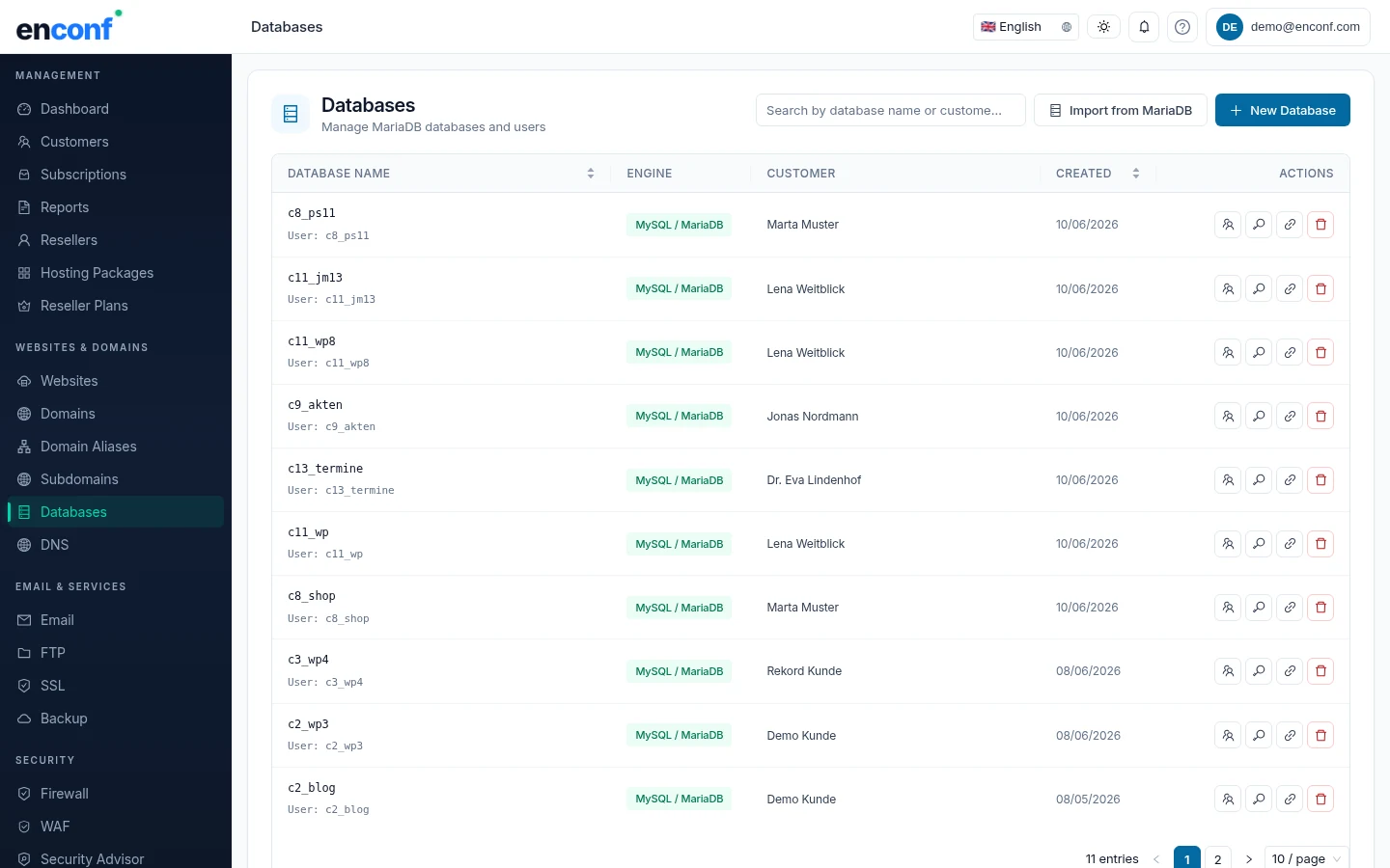 enconf — Databases