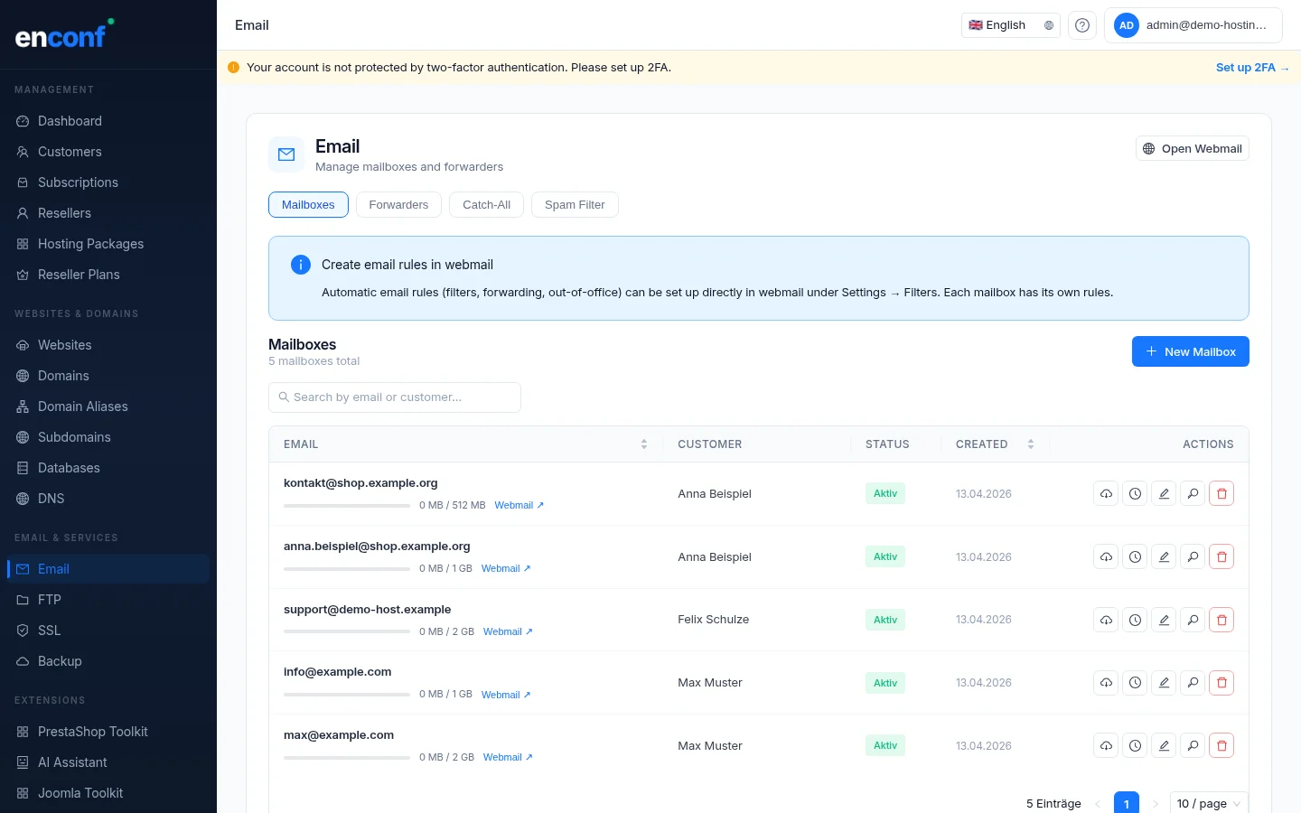 enconf Hosting e-mail