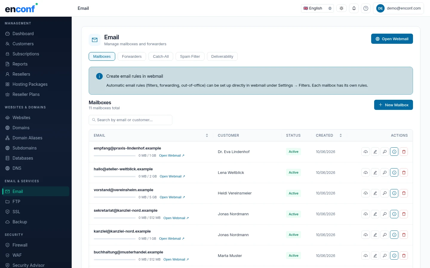enconf Hosting e-mail
