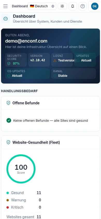 enconf dashboard on a smartphone