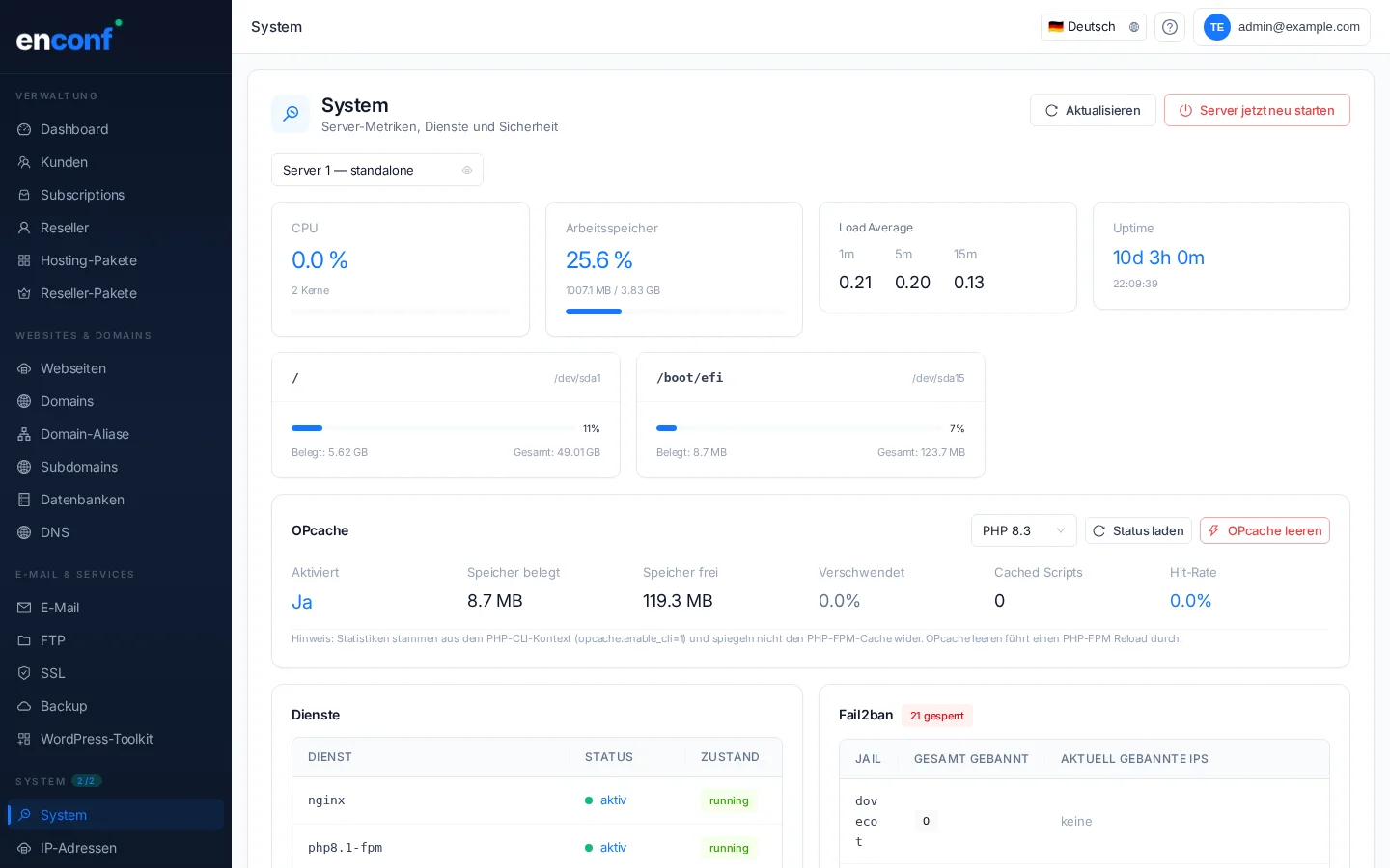 System-Übersicht und Server-Status